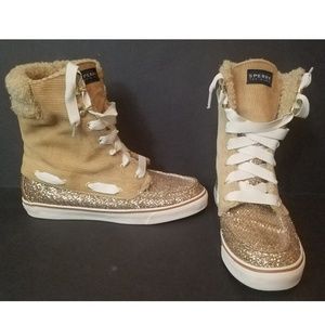 Sperry Gold Glitter High Top Shoes